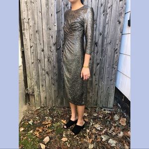 ZARA (NWT) - Gold Stretch Midi Dress w/ Sleeves